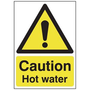 210x148mm Caution Hot Water - Self Adhesive